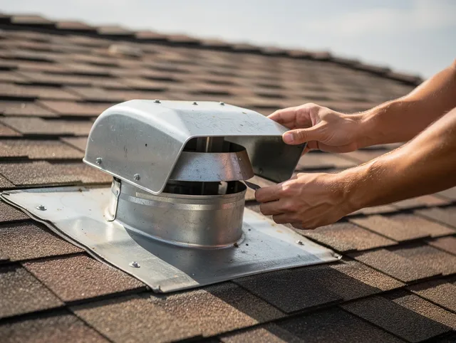 Norco Dryer Vent Cleaning certified technician safely cleaning a roof-mounted dryer vent in Norco