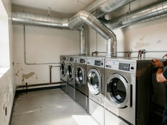Norco Dryer Vent Cleaning team performing large-scale commercial dryer vent cleaning in Norco