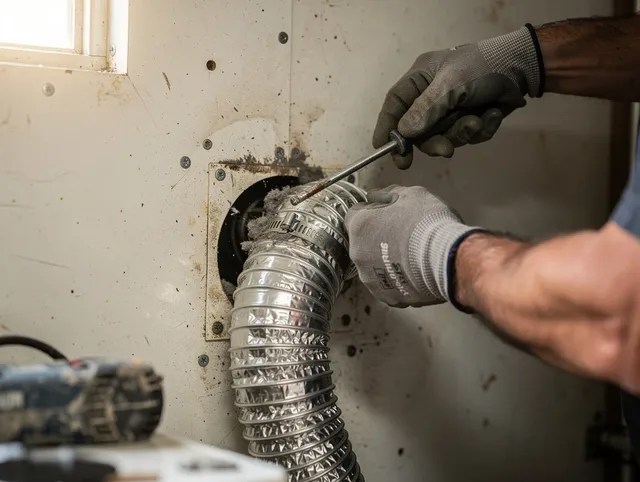 Norco Dryer Vent Cleaning technician performing precise dryer vent hose installation in Norco